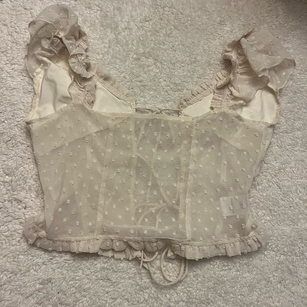 Y2K Front Tie Sheer Ruffle Trim Blouse - Picture 3 of 7